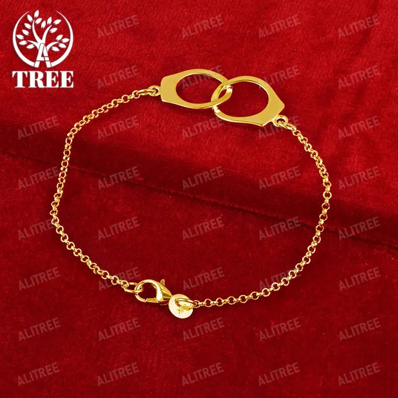 

ALITREE 18K Yellow Gold Handcuffs Bracelet For Woman Party Wedding Engagement Birthday Gift Lady Fashion Fine Charm Jewelry