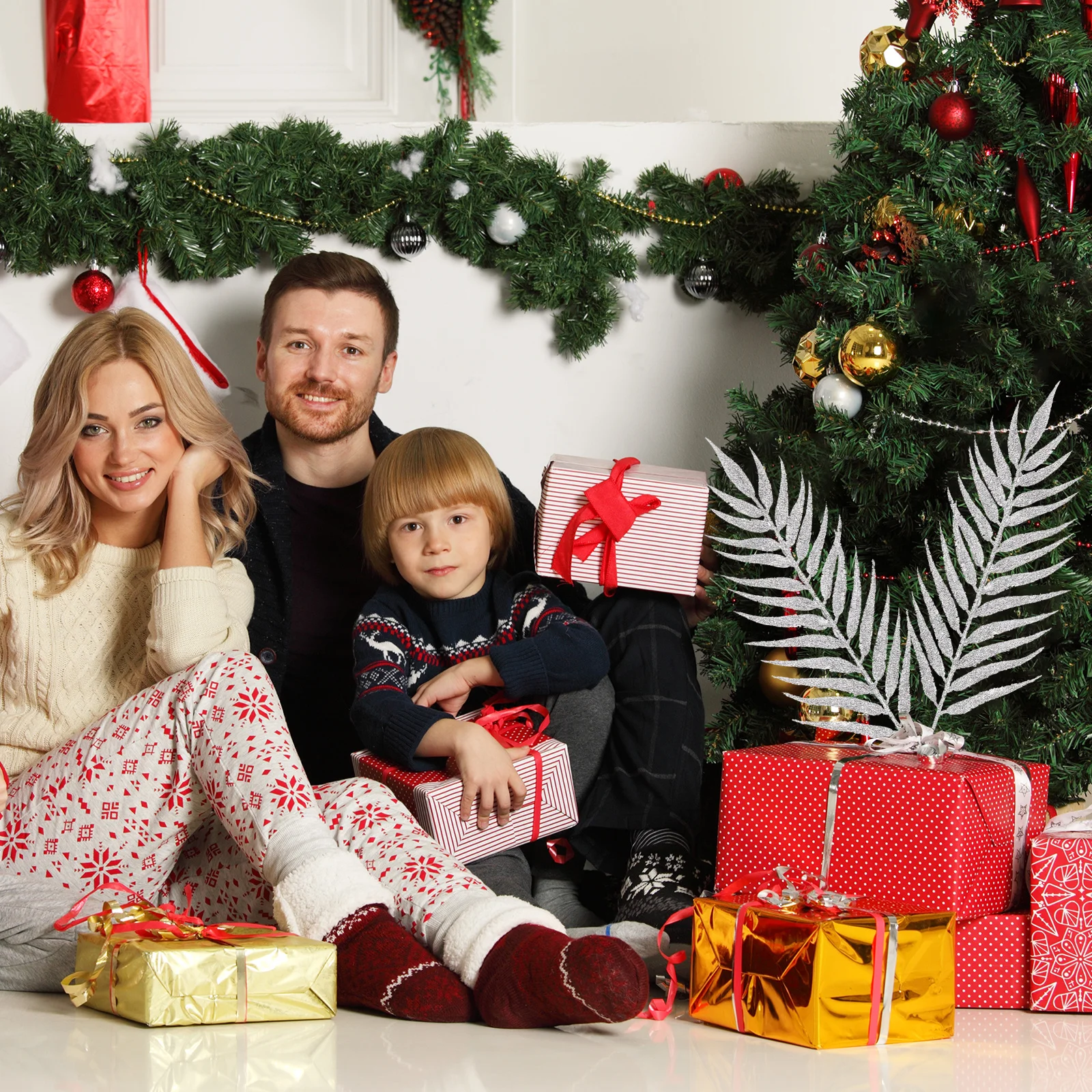 

5Pcs Christmas Leaves Ornaments Rustic Farmhouse Party Decor Artificial Glitter Leaves Tree Decoration Xmas Leaf Ornaments