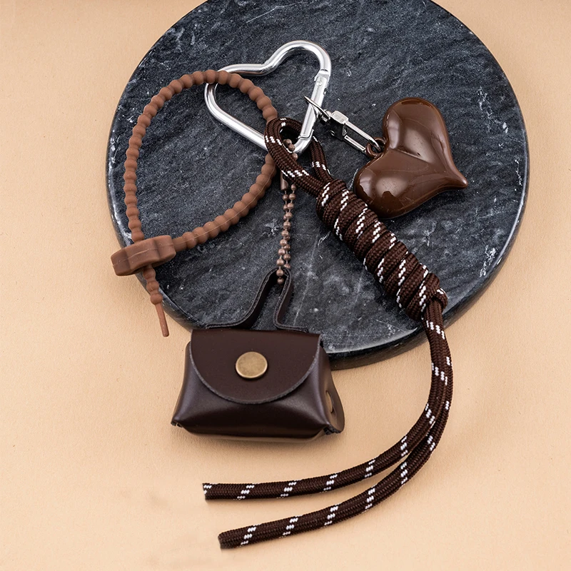 Korean Style PU Leather Bear Keychain, Niche Heart Tassel Bag Charm & Ins Style DIY Pendant