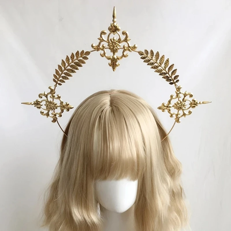 Gothic Lolita Feather Wings Goddess Church Pope Golden Hair Ornament Devil Gorgeous Vintage Virgin Mary Tiara Headwear image 5
