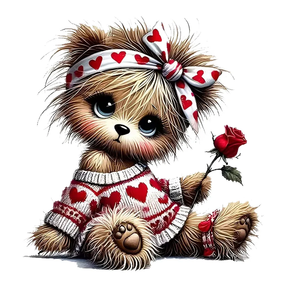 Puppy Holding Fresh Flowers Vinyl Sticker  Self-adhesive, Bright Wall for Home, Cabinet, Door,Refrigerator Decoration, Vinyl Car