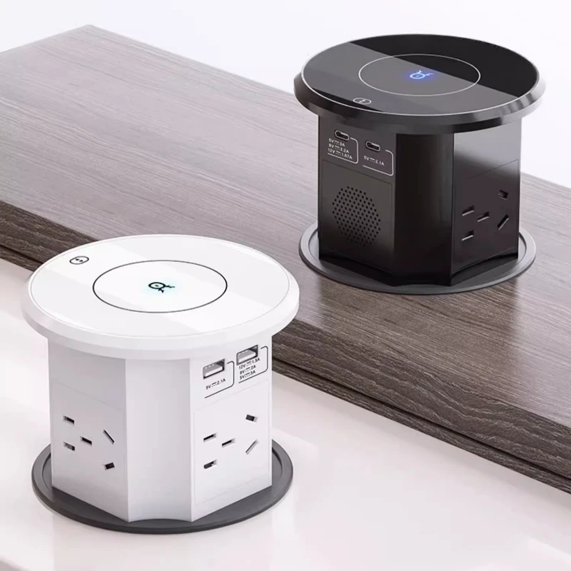 

Lifting Socket Embedded Island Kitchen Desktop Wireless Charging Hidden White Socket Tomada Inteligente Extension Power Cord