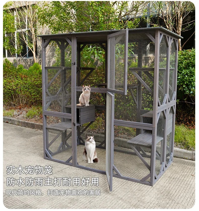 Four seasons universal cat cage Solid wood cat villa integrated free space cat house