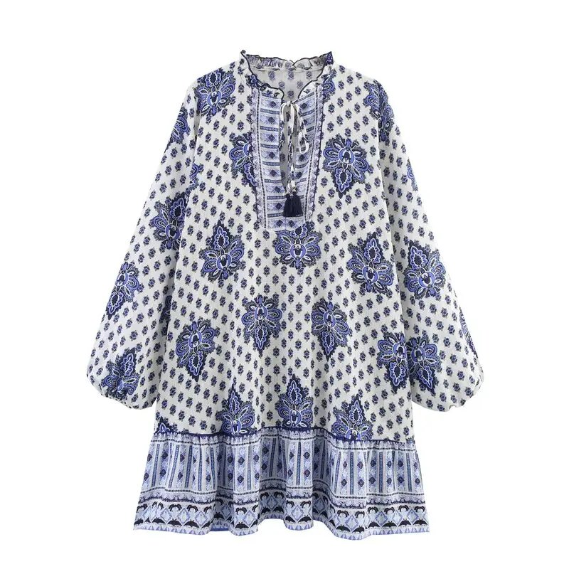 Summer 2025 New Women's Faion Long Sve V-ne  Dr Versatile Print Commute Sle Spring Summer Collection 502904