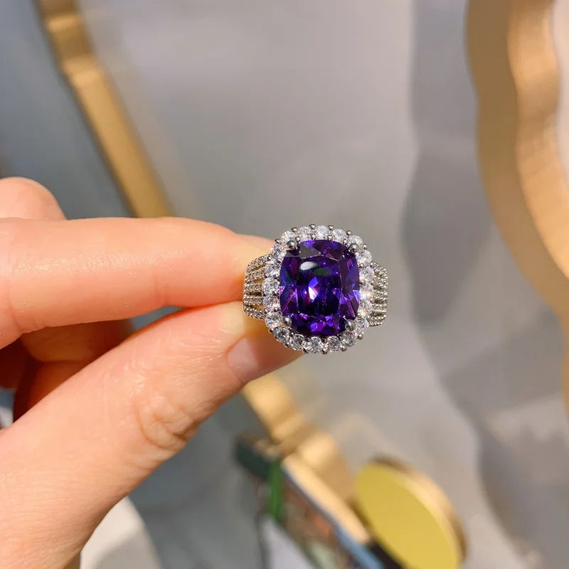New European and American style fashion purple, sapphire blue, red corundum, emerald, and paragonite four-color ring for women