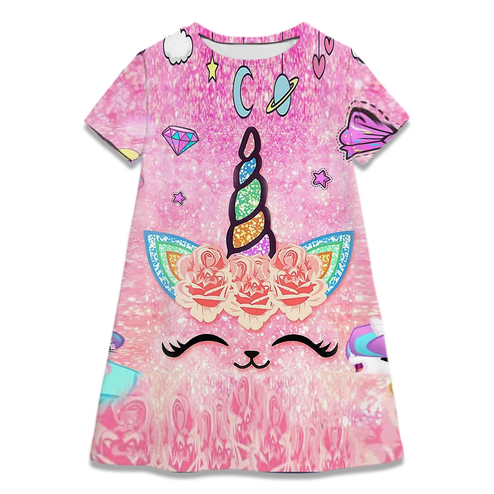 

Children's A-line Princess Dresses Summer Girls Unicorn Beach Dress Kawaii Casual Skirt Soft Breathable Top Clothing Homewear