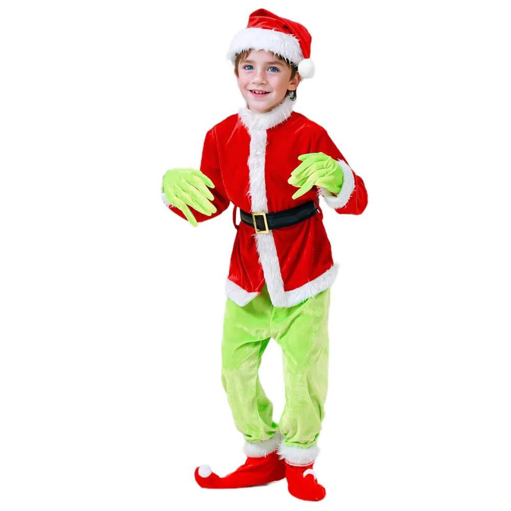 Divertido niños Navidad Santa Claus Cosplay disfraz chaqueta pantalones sombrero traje niños fiesta disfraz de Halloween