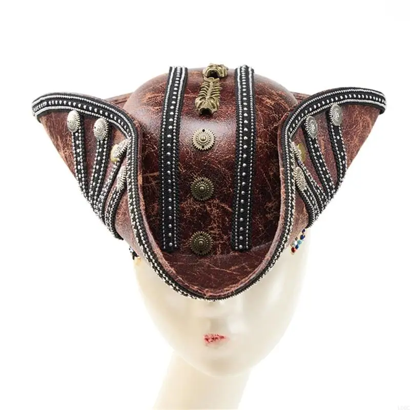Classical Skull Themed Pirate Hat Soft PU Leather Costume Hat For Role Playing Y166