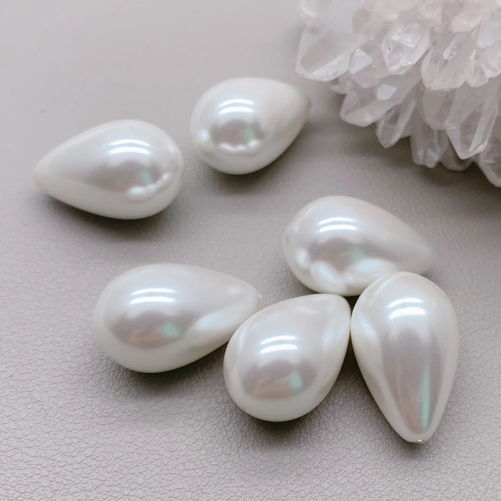 10 PCS 18x28mm White Teardrop Sea Shell Pearl Half Drilled beads for Jewelry DIY