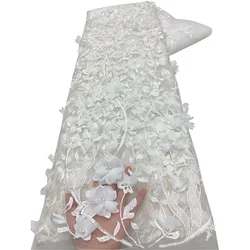 Wholesale White 3D Lace Flowers Latest African Lace Styles French Party Lace Fabrics Tulle Nigerian Lace Fabrics For Bridal