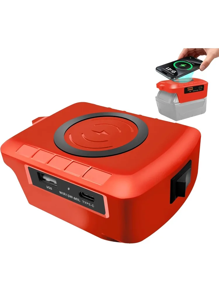 Chargeur de téléphone sans fil pour batterie Milwaukee 18V, adaptateur de batterie avec sortie USB et type-c, pour Camping voyage, travail en plein air