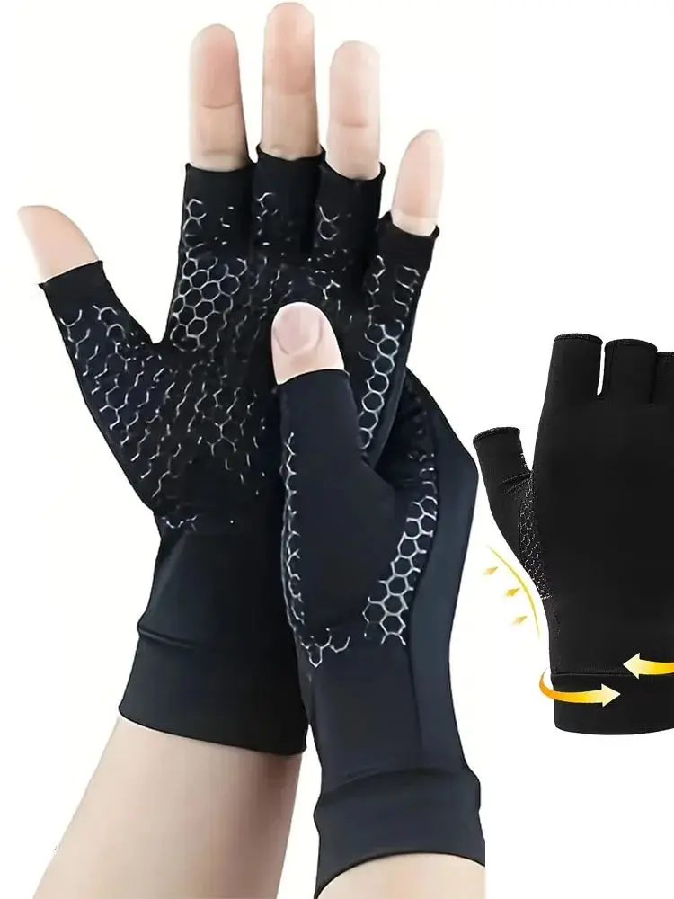 AliExpress NONE 1 Pair Half Finger Gloves with Honeycomb Silicone Anti-Slip Design - Breathable, Soft Wrist Support for Cycling, Running, Golf