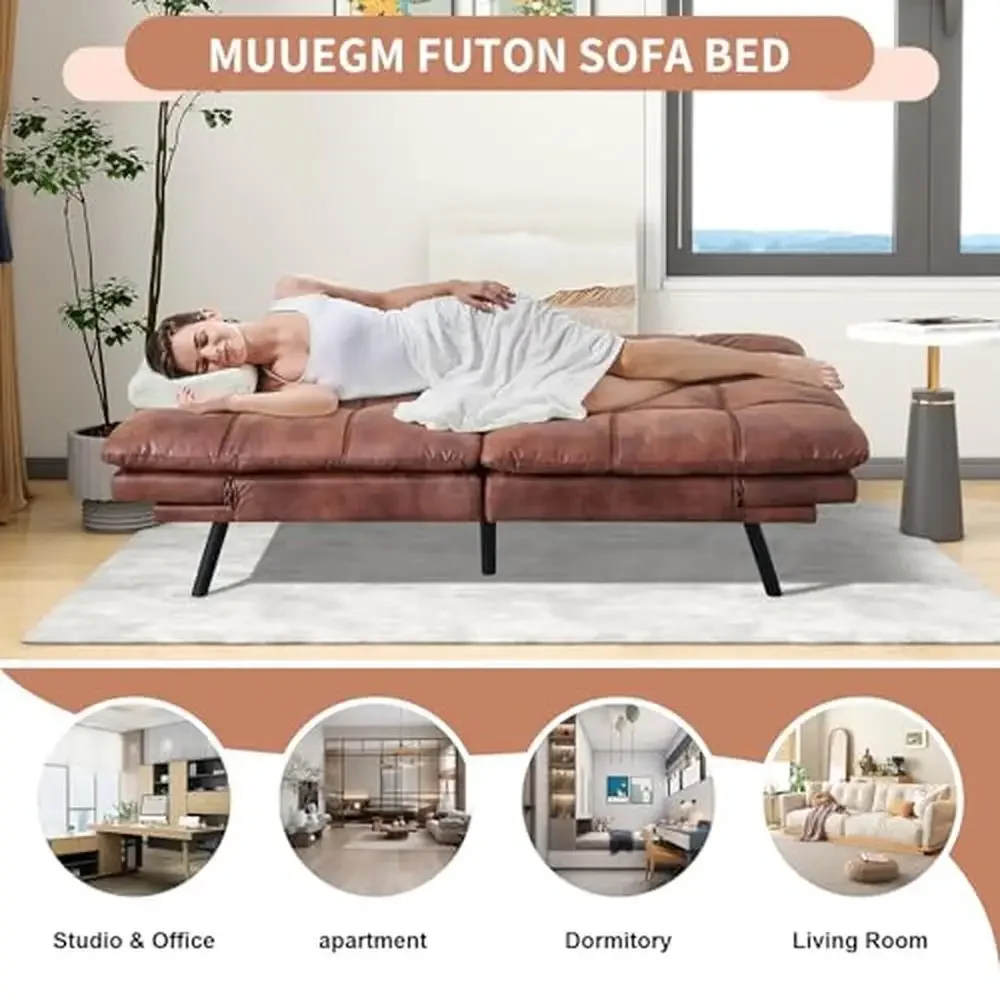 سرير أريكة Futon قابل للتحويل من رغوة الذاكرة ، مساند للذراعين قابلة للتعديل ، نوم قابل للطي 3 في 1 ، lovesetat بني ، شقق صغيرة