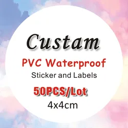 Waterproof PVC Stickers, Custom Logo, Wedding, Birthday Gift Box Sticker, Custom Size, 50Pcs, 4x4cm