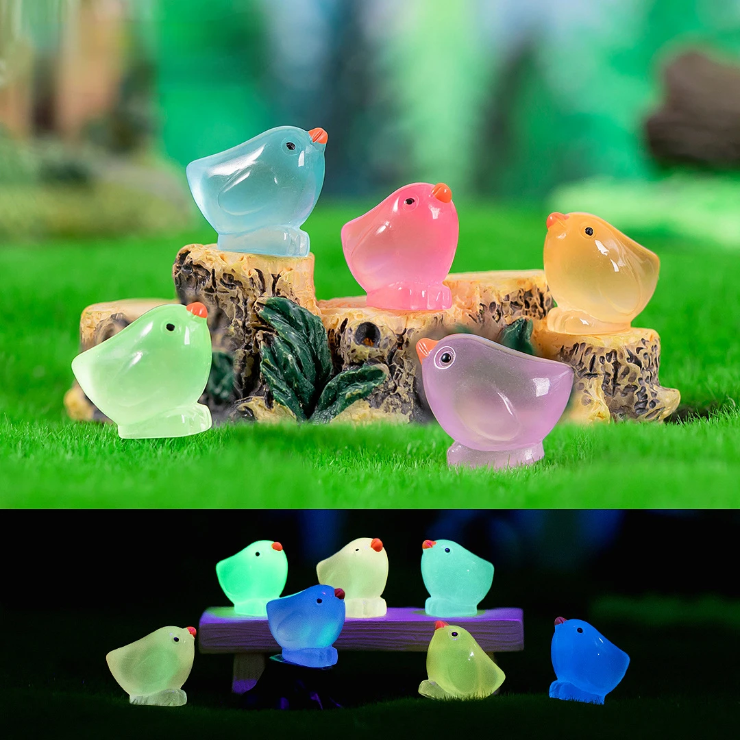 10/20/50PCS Mini Fluorescent Chick Ornament Miniature Figures Tiny Chicks Resin Handicraft Micro Landscape Dollhouse Decoration