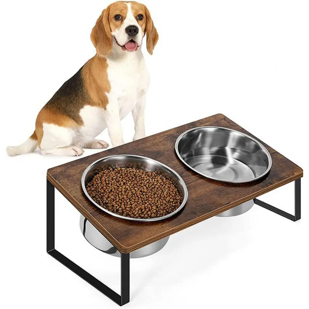 Pet Feeding Bowls Double Compartment Elevated Pet Bowl Set with Stand for Cats Dogs Durable Stainless Steel Feeding Bowls Tilted