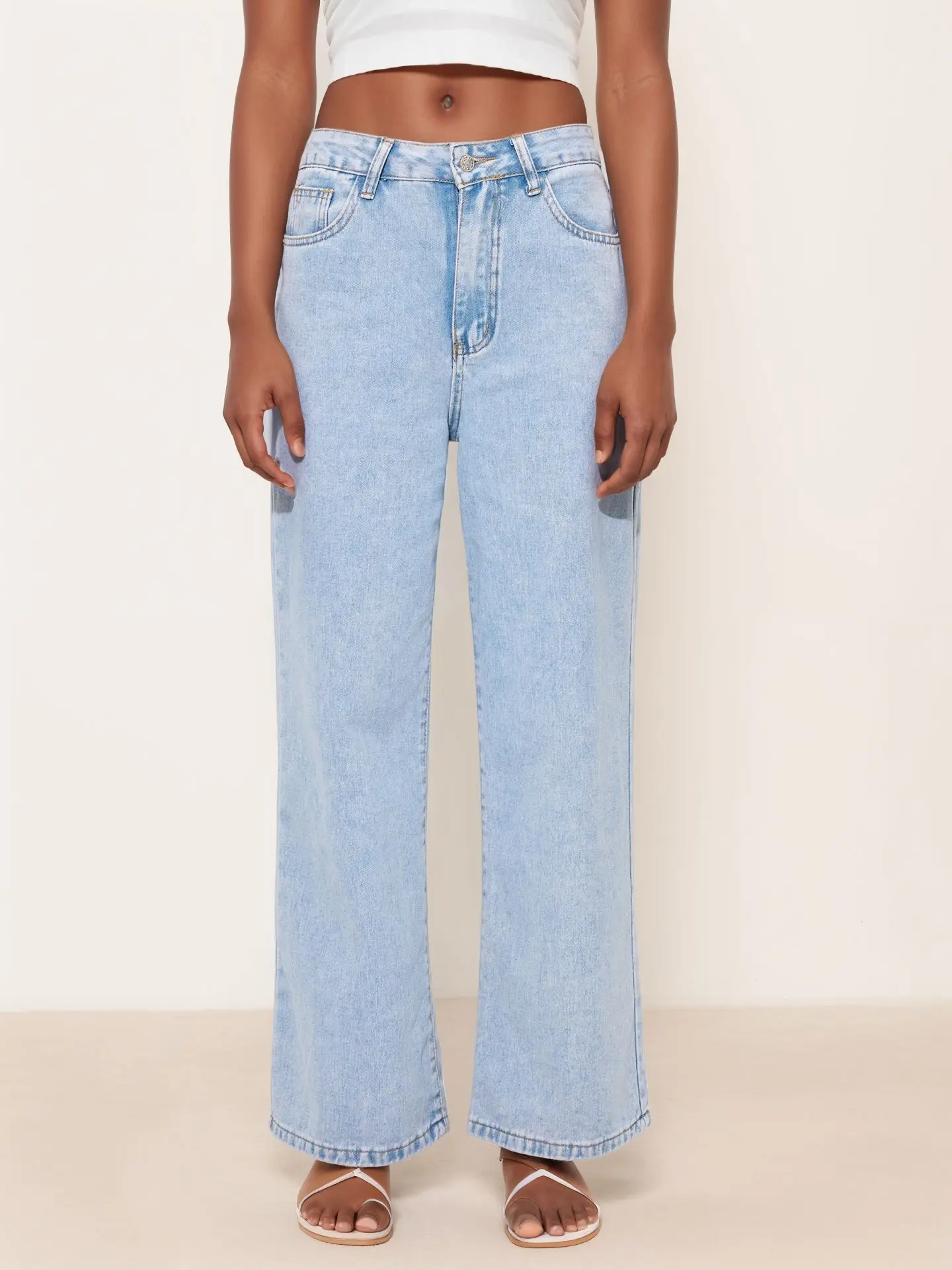 Jeans en denim pour femmes, jean uni, poche boutonnée, fermeture éclair, taille empire, pantalon droit long, ample, décontracté, printemps automne 2026
