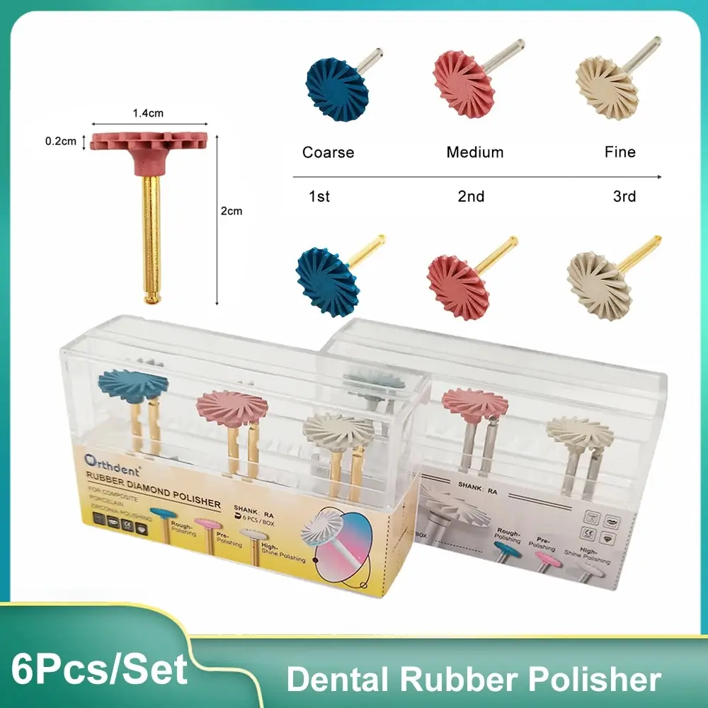 6 sztuk/zestaw dentystyczna gumowa polerka kompozytowa żywica diamentowa system tarczowy do polerowania zestaw kół 14mm spiralny flex złoty srebrny