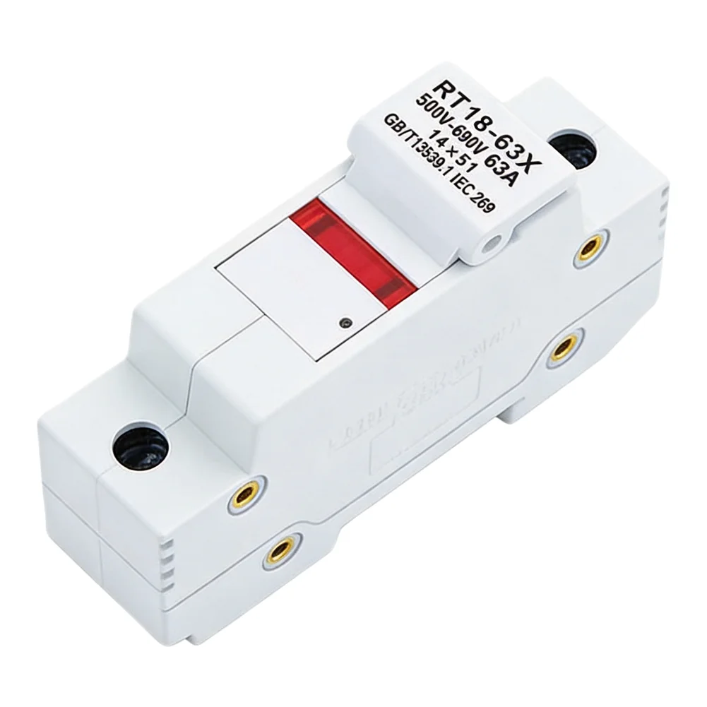 RT1863X 1P 63A Fuse Base with LED Indicator Suitable for 14x51mm Fuse 35mm DIN Rail Installation Copper Terminal Safety Seat