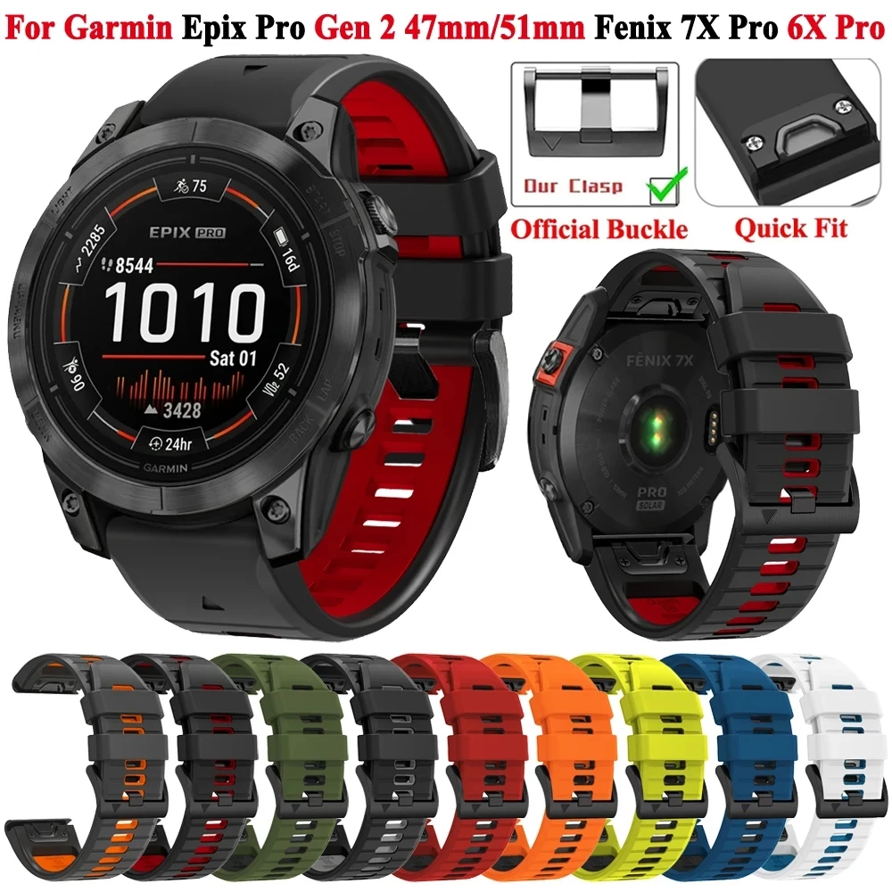 QuickFit สายรัดกว้าง26มม. 22มม. สำหรับ Garmin S70 S62 Forerunner 965 955 epix Pro 2 47มม. สายรัดข้อมือซิลิโคน