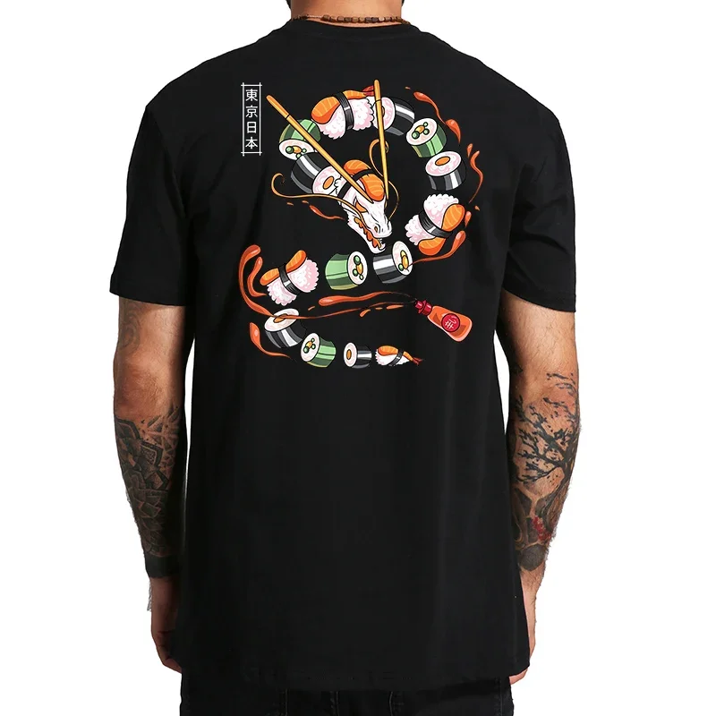 Summer Fashion Heavyweight Retro Men\'s Sushi Pattern 100% Cotton Printed Round Neck High-quality Casual Fitness Street T-shirt