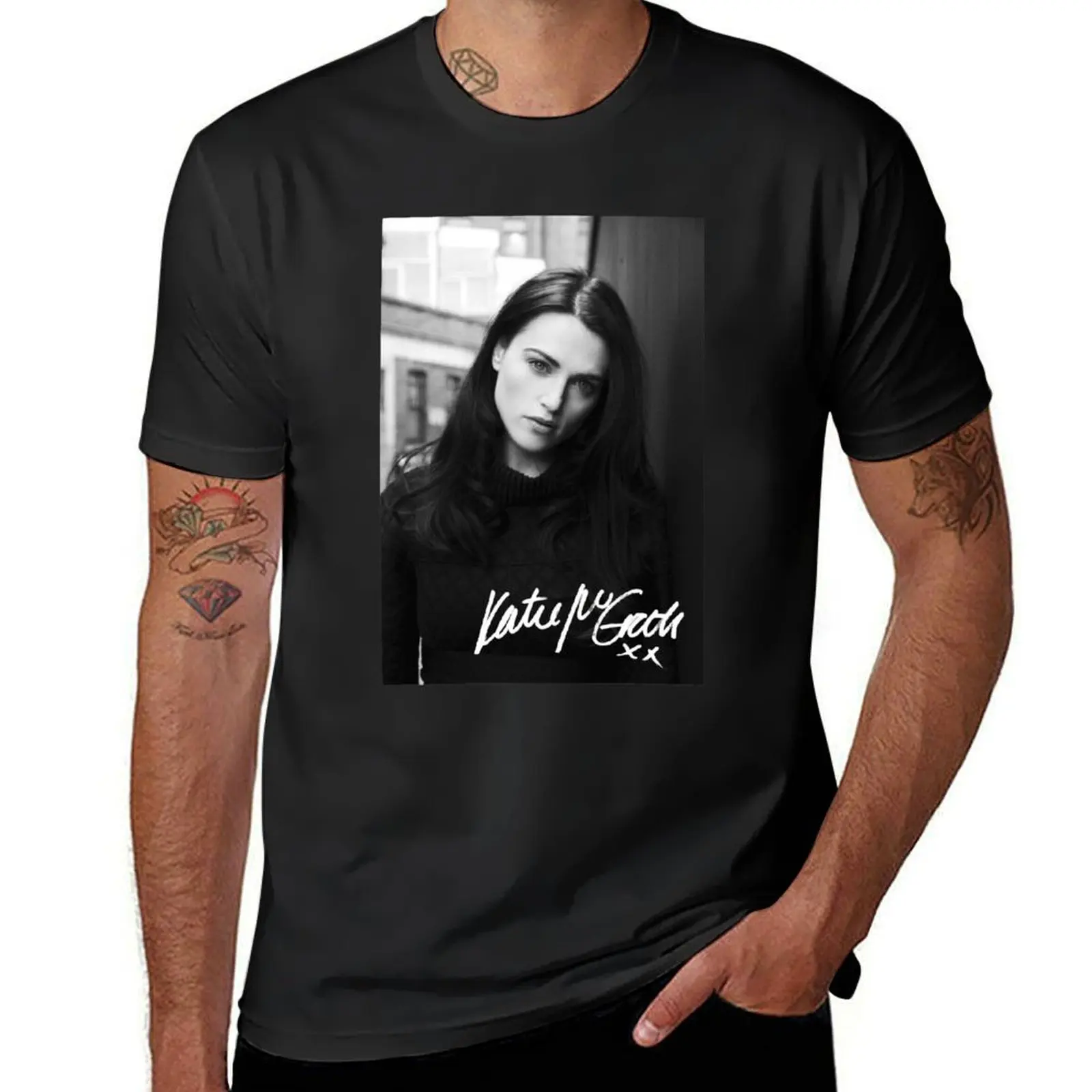 

Katie McGrath | Black and White T-Shirt custom shirt korean fashion quick drying blue archive shirts men