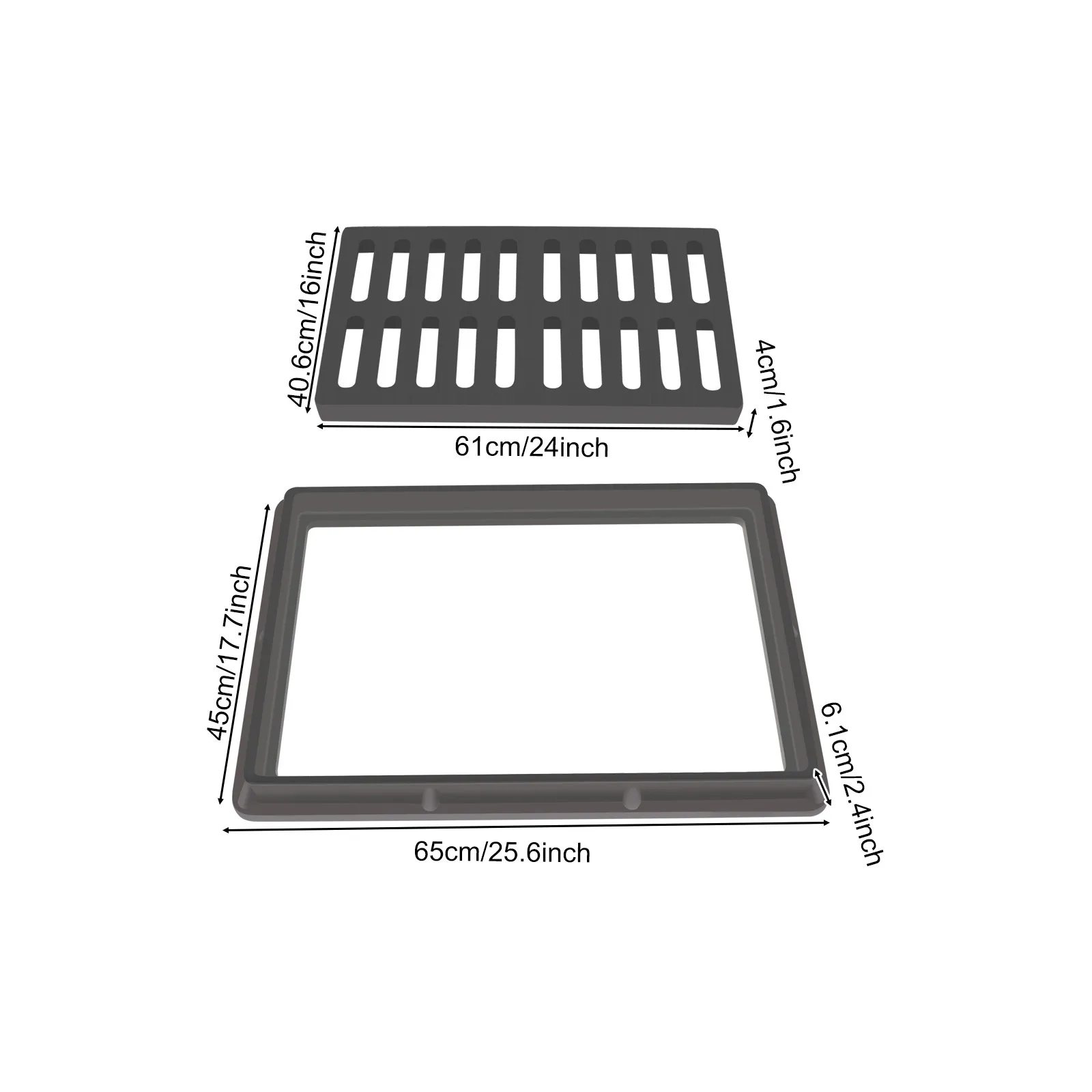 25.6*17.7*2.4인치 FRP 배수구 덮개 프레임 배수 그레이팅 커버 실내/실외용 블랙