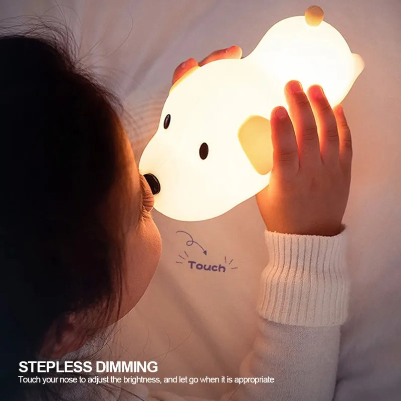 

Silicone LED Puppy Night Light Touch Sensor Dog Animal Lamp USB Rechargeable Adjustable Brightness Bedside Lamp for Children