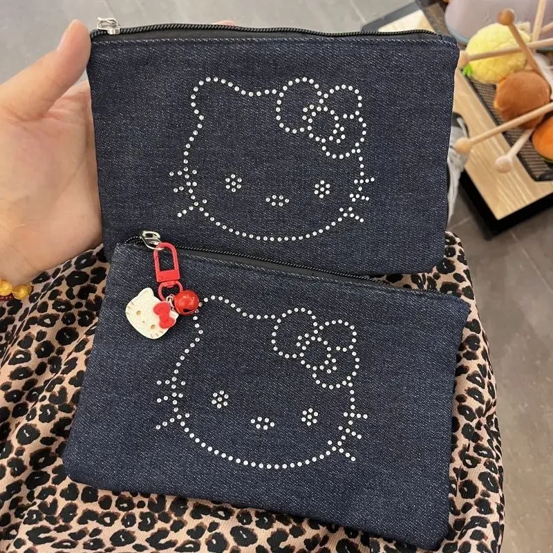 

Сумка-клатч Hello Kitty, вместительная модная индивидуальная удобная сумка для хранения, милая нежная джинсовая косметичка с героями мультфильмов, горячая фиксация