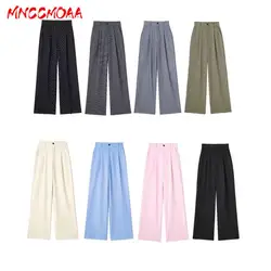 MNCCMOAA-Women's Vintage High Waist Zipper Straight Pants, Female Simple Trousers, Loose, Office, Spring, Summer Fashion, 2024