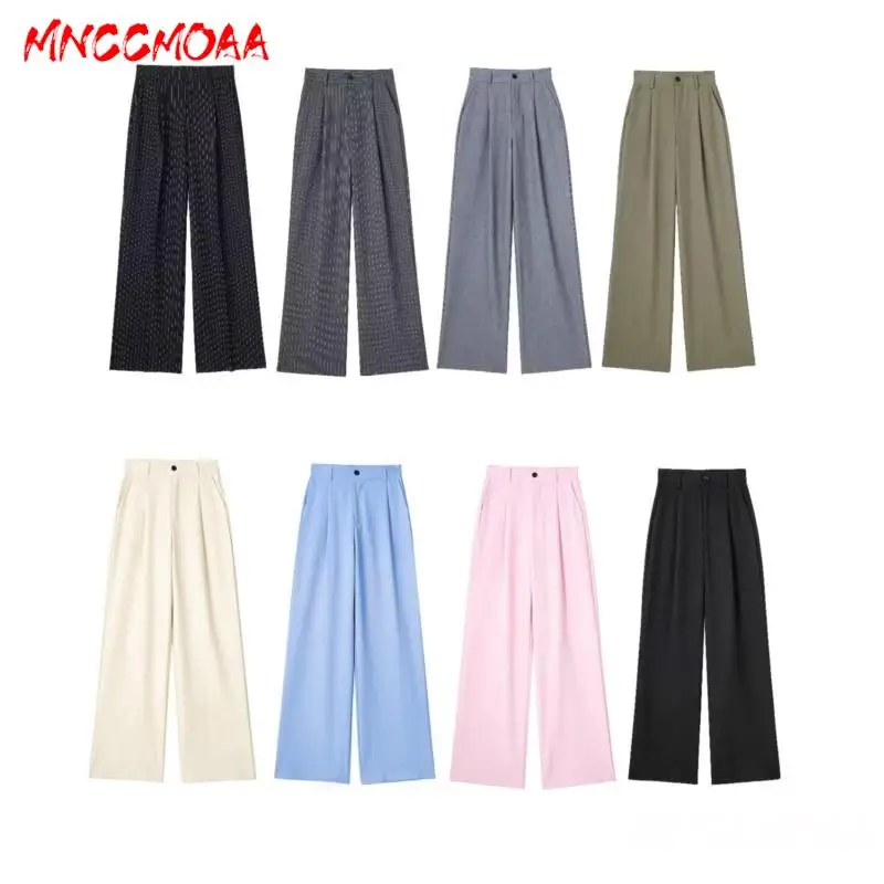 MNCCMOAA-Women's Vintage High Waist Zipper Straight Pants, Female Simple Trousers, Loose, Office, Spring, Summer Fashion, 2024