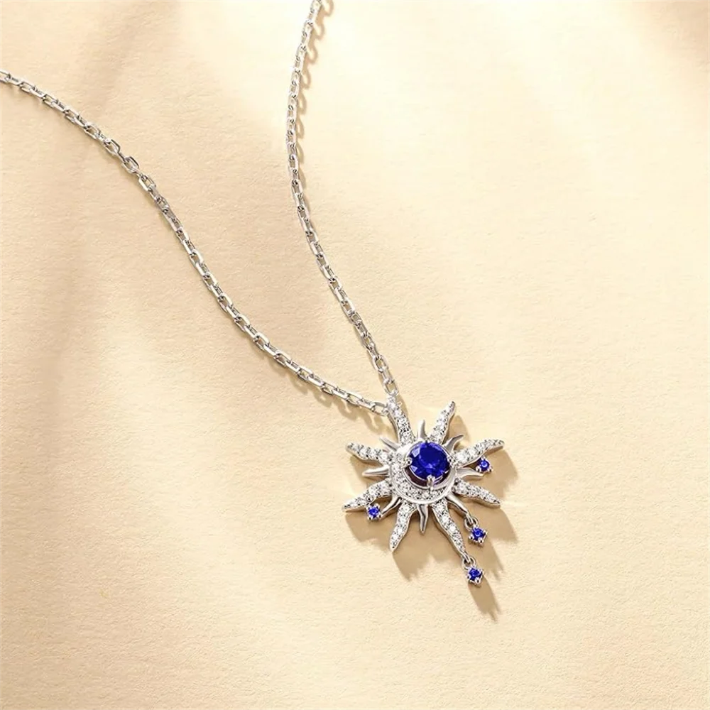 

Korean Shiny Sunflower Necklace, S925 Sterling Silver, Natural Amethyst Aquamarine, Zircon Light Luxury Women's Collarbone Chain