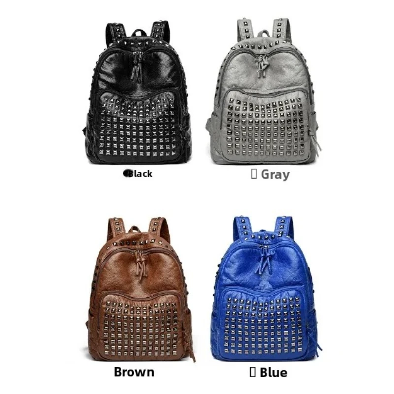 

Супер крутые модные рюкзаки из мягкого искусственной кожи с заклепками на молнии для женщин, 2026, высококачественные дизайнерские школьные сумки большой вместимости