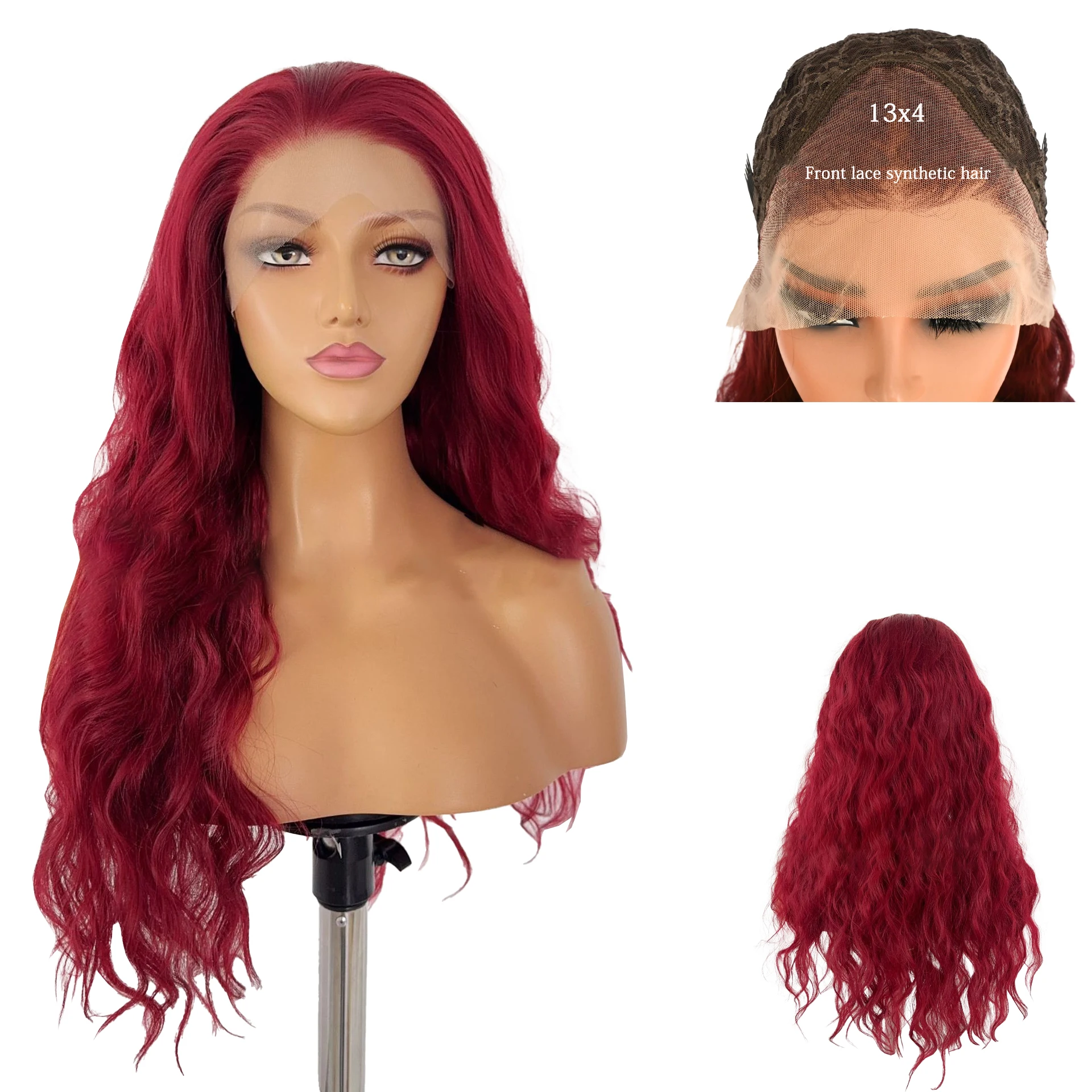 

Clearance Sale: 20-26 Inch Bright Red Small Curly 13x4 Front Lace Synthetic Hair, Suitable For Ladies' Daily Party High-End Wigs