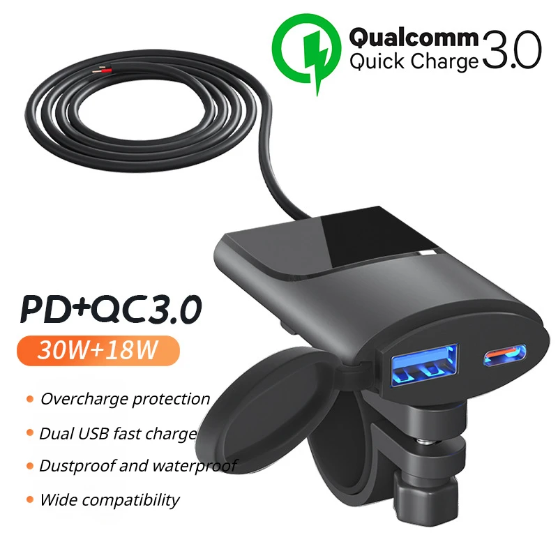 

12V USB-C / USB-A Moto Mobile Phone Charger Fast Charge PD+QC3.0 Charger Adaptor Motorcycle Accessories Universal