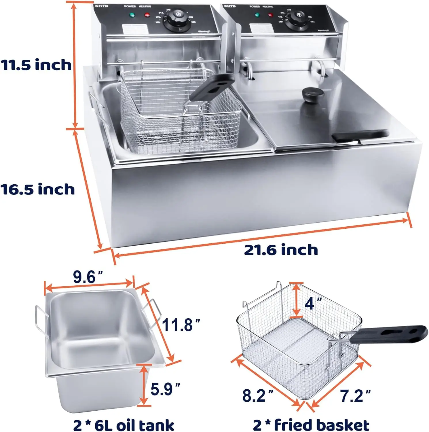 Handels übliche Fritte use mit Korb, 3400W 12,7 qt/12l, abnehmbare elektrische Öl fritte use aus Edelstahl mit großer Kapazität