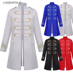 Men  Steampunk Trench Embroidery Medieval Renaissance Coat Retro Casual Costume Stand Collar Male New Jackets