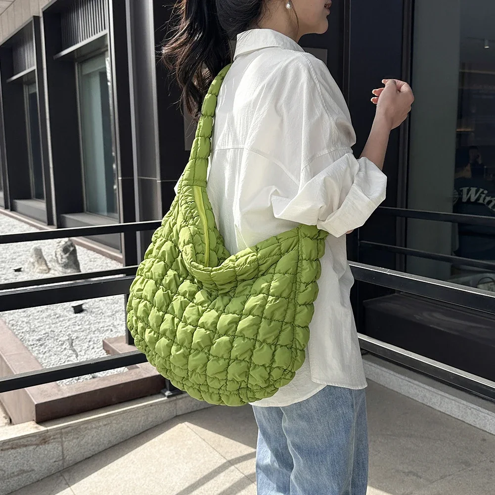 

Ladies Tote Bags Large Capacity Lattice Pattern Female Hand Bag Casual Fashion Simple Nylon Quilted Elegant for Weekend Vacation