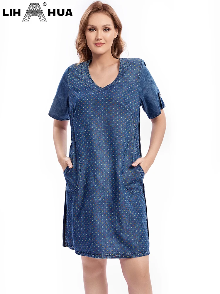 Women\'s Plus Size Denim Dress Summer Chic Elegant Dress For Chubby Women\'s Woven Cotton Dress