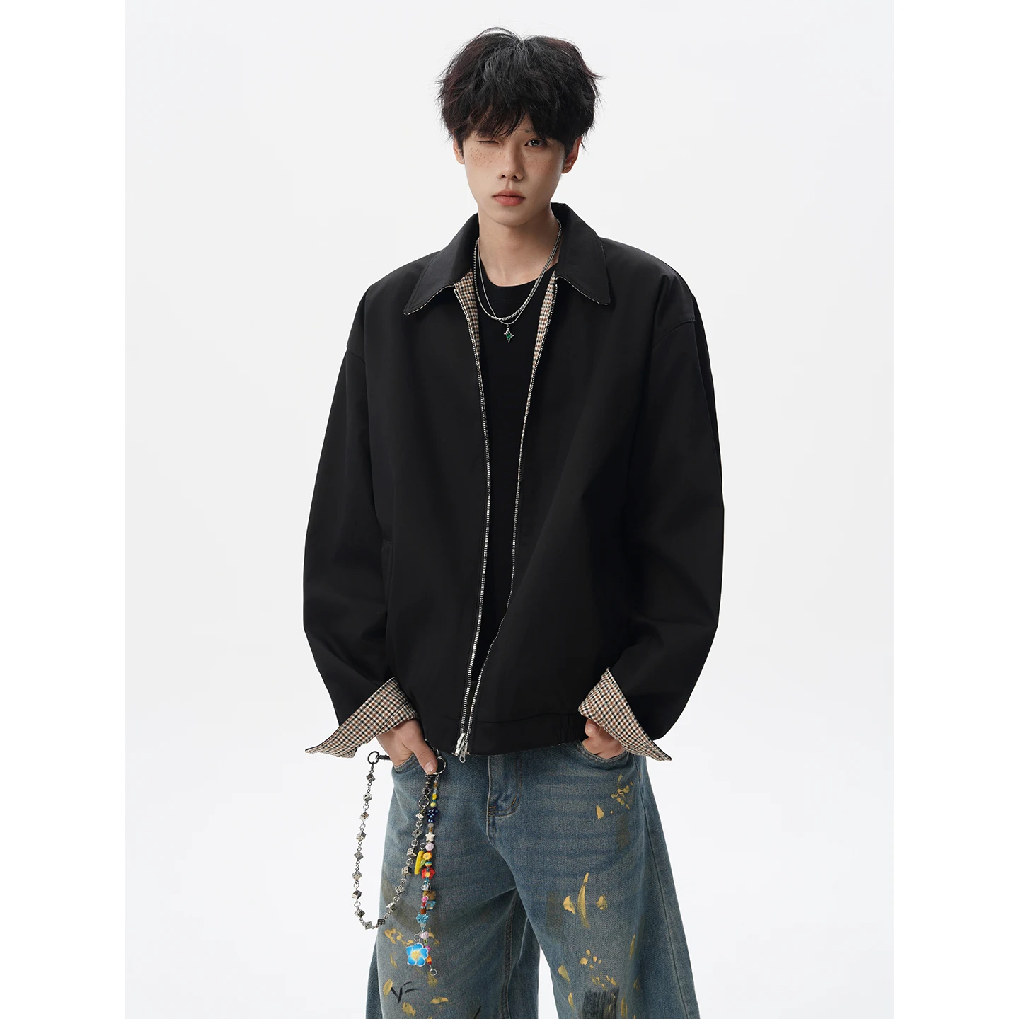 

Ретро-куртка в рабочем стиле с воротником, длинными рукавами, повседневная, двусторонняя, весна 2026, тренд для мужчин, удобная хлопковая верхняя одежда