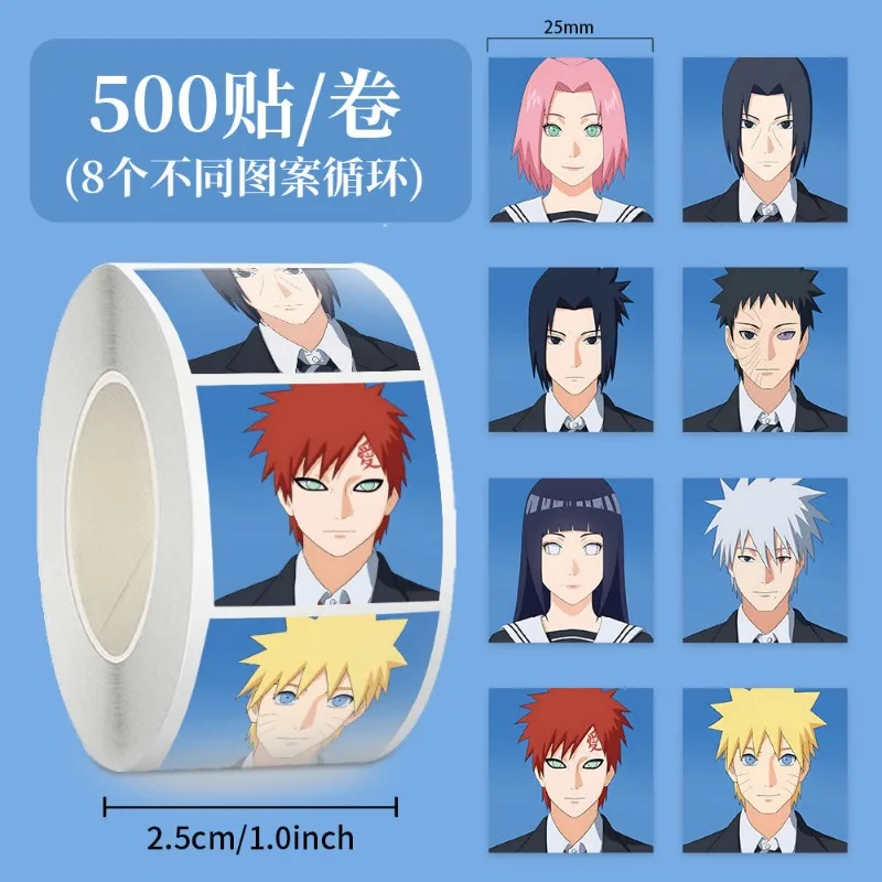 500 Pieces of Naruto Sasuke Cartoon Roll Sticker Blue Background Character ID Photo 2.5CM Seal Sticker Material Sticker