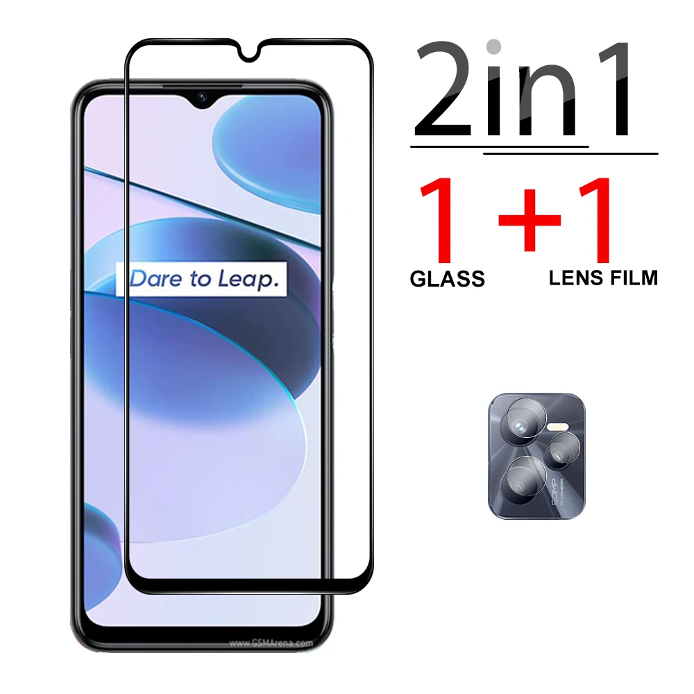 Закаленное стекло 2 в 1 с черными краями для камеры Realme C35 C31 C25 C25s C21y C11 X7 Q5 9 Pro plus GT Neo стекло для камеры Narzo 50i 50A 50