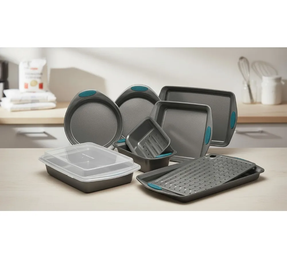 

10-Piece Nonstick Bakeware Set with Grips - Oven Safe Baking Pans for Cakes, Cookies & Bread