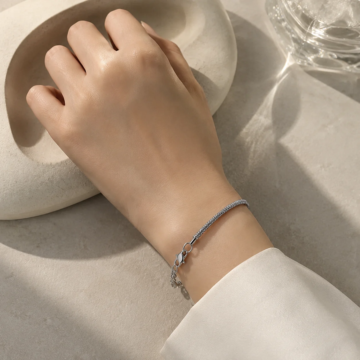 3mm Silver Stainless Steel Twist Wave Chain Bracelet Textured Jewelry Bulk Wholesale Supplier Custom