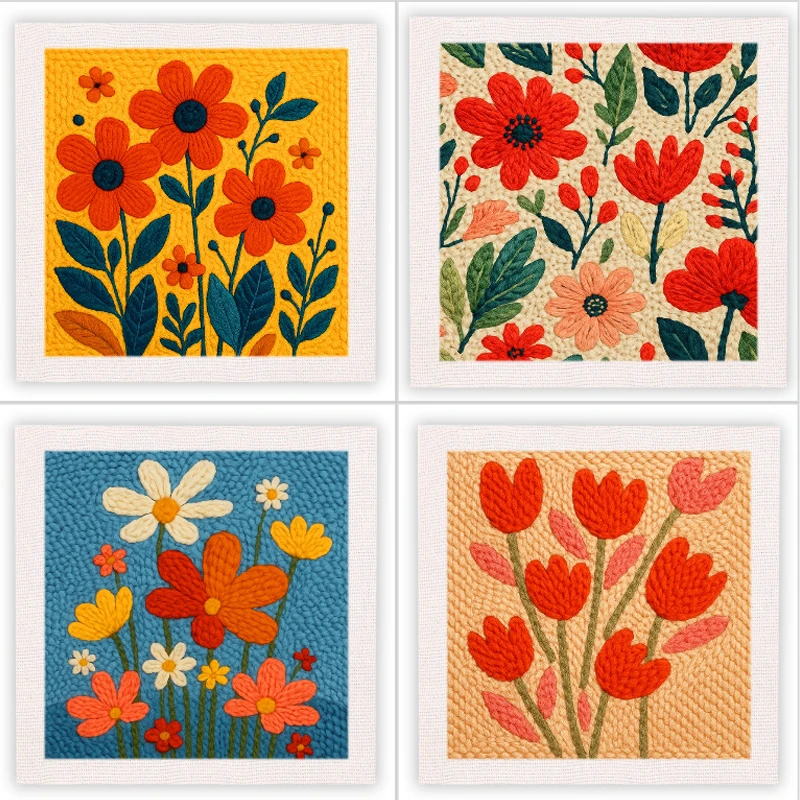 

Flower Punch Needle Kit for Adult Beginners 25*25cm Starter Set with Square Embroidery Frame Funny DIY Craft Sewing Set