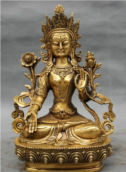 

9" Tibet Tibetan Brass Folk Buddhism 7 Eyes White Tara Goddess Statue Sculpture