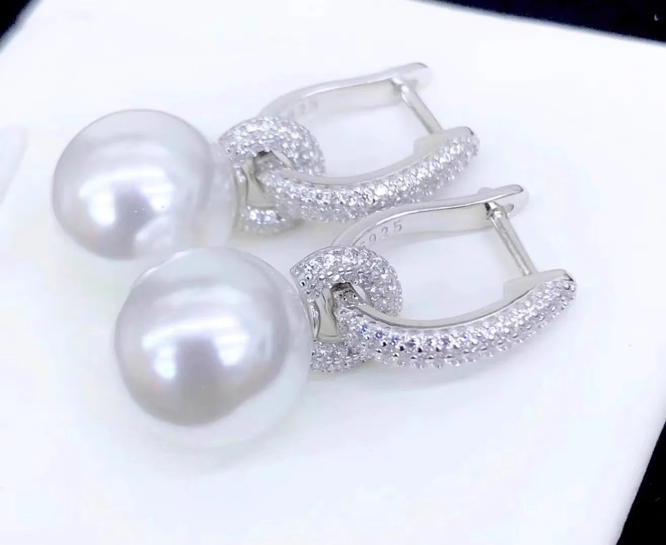 

Серьги из натурального жемчуга 925, модные круглые серьги с цирконом Южного моря, класс AAAA, 11-12 мм