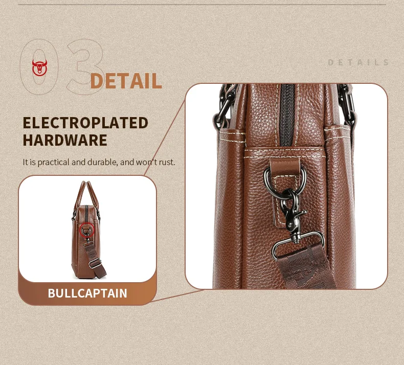 BULLCAPTAIN Echtleder Herren Aktentasche Business Handtasche Echtes Rindsleder Laptop-Tasche Casual Schulter-Umhängetasche für Männer – Detail 12