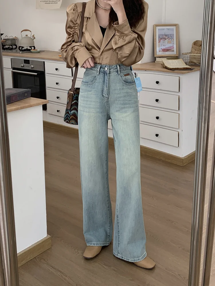 

Spring 2024 High Waist Faion Slimming Versatile Youthful Personali e Tube Wide Leg Jeans Straight Cut Regular Thin