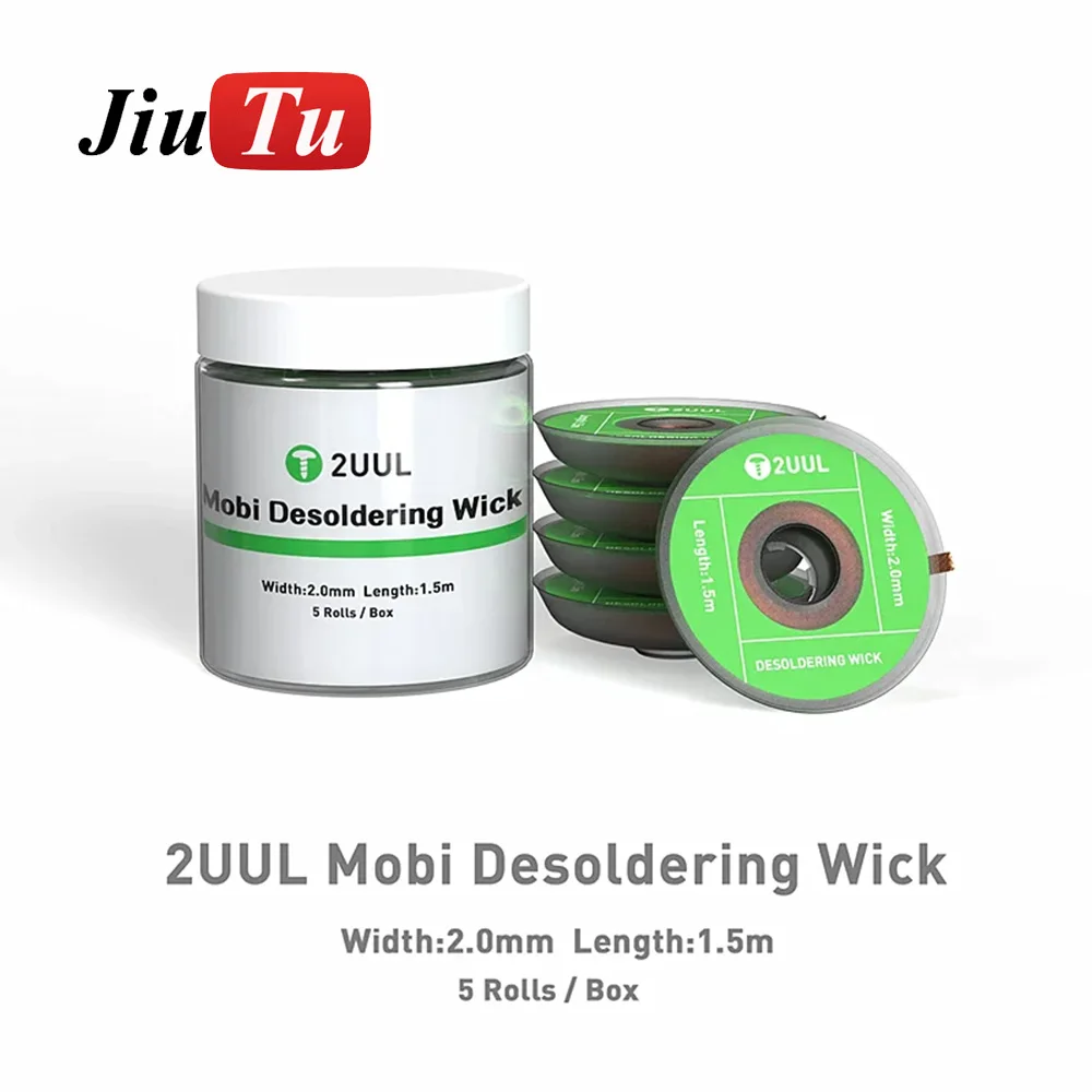 

2UUL DW01 Mobi Desoldering Wick 5Rolls/Pack Solder Pad Solder Joint Mainboard Chip Cleaning Tin Absorbing Wire 1.5M